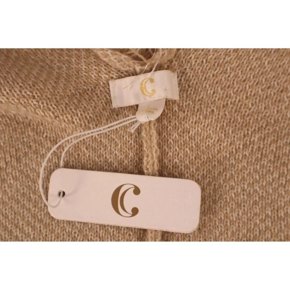 C Cozy Beige Color Block Open Front Poncho with Fringe Detail Size Large - Picture 8 of 14